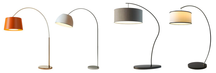 Curve floor lamps collection for living room isolated on transparent or white background