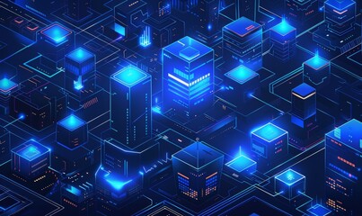 Poster - A futuristic skyscraper in the flow. Digital data flow in the current city of the future. Illustration in 3D. Rendering in 3D.