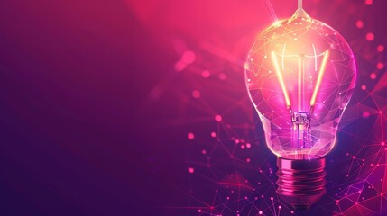 Poster - The polygon idea light bulb is shown on a blurred gradient multicolored background. The lamp represents inspiration, innovation, invention, and effective thinking.