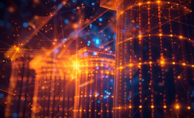 Poster - Blockchain technology. Virtual worlds. Polygon mesh 3D illustration. Artificial intelligence and neural networks. Abstract technological background.