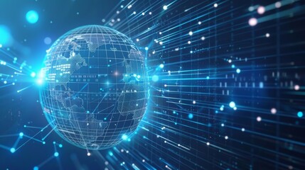 Poster - World map globe and blockchain polygon peer to peer network concept for fourth industrial revolution business banner.