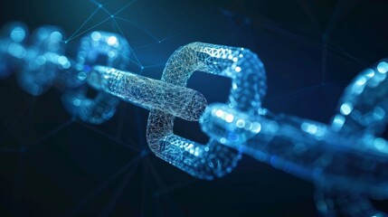 Poster - Horizontal layout with polygonal chain futuristic hud banner with blockchain and cryptography concepts on cloud computing background.