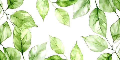 Wall Mural - Green leaf watercolor pattern for wedding invitations textiles and wallpapers on white. Concept Watercolor, Green Leaf, Wedding Invitations, Textiles, Wallpapers, White Background