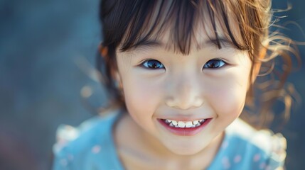 Wall Mural - mischievous korean girl with playful smile and twinkling eyes capturing youthful joy portrait photography