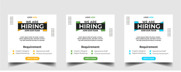Wall Mural - We are hiring recruitment open job vacancy design vector social media post banner template or web banner layout