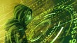 © saichon - Hacker in hood with binary code background, green color theme, representing cyber security and cybercrime.