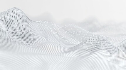 Poster - This white background is an abstract white futuristic background. The waves are connected with dots and lines on a white background. Particles are on a white background.