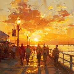 the impressionistic pier peo scene sunset create