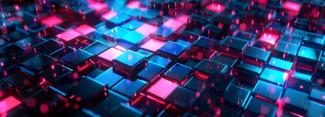 Poster - Motherboard, processor, CPU, quantum computer 3-D illustration. Blockchain, cyberspace, innovation and technology.