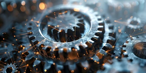 Poster - gear wheel transforming into triangles on white background in 8k technology. concept technology, 8k 