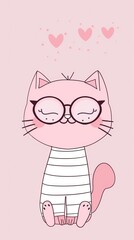 Poster - cute pink cat minimal animal cartoon nursery background