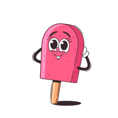 Wall Mural - adorable cartoon ice cream popsicle character with big eyes and smiling face isolated on white backg