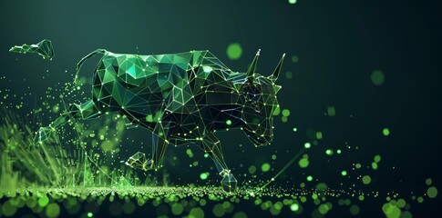 Poster - Generative AI for bull market trading in the stock market. Green background with uptrend graphs rising prices.