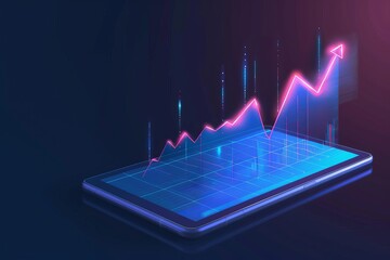 Poster - Growing financial chart with rising up arrow. Mockup, 3D rendering of stock market concept with empty space for logo. Investing, trading, and stock market concept.
