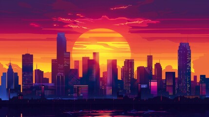 Wall Mural - sunset over the city