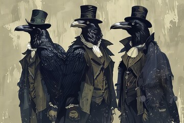 Wall Mural - Raven dressed in victorian era clothing illustration