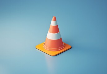 Wall Mural - traffic cone wearing a hard hat on a blue background