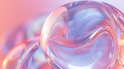 A macro shot of a delicate glass sculpture, showcasing a gradient of pastel hues with light diffraction effects. 