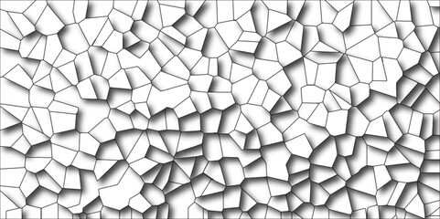 Poster - Abstract Black & White Broken Stained 3d shapes Geometric Retro tiles pattern. Quartz glass natural fragment with crack floor light design. 