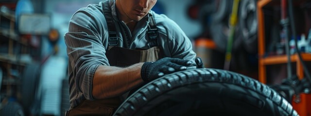 new tires for male tire changer at service center or auto shop
