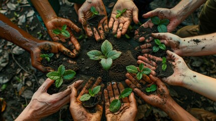 Environment, community, and NGOs' dirt, sand, and nature with leaf growth to promote sustainability and climate change.