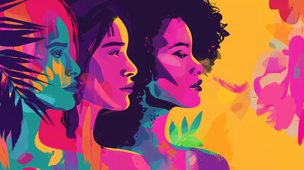 Wall Mural - International Women's Day illustration. Concept of beauty standards, multi ethnicity, friendship, diversity, human rights. 