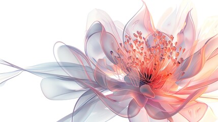 Wall Mural - A stunning digital illustration of an abstract flower in soft pastel colors with elegant flowing petals against a white background.