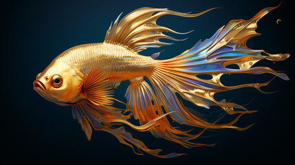 Close up to beautiful gold metallic goldfish in water illustration