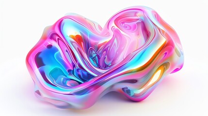 Poster - Abstract 3D rendering of colorful, fluid-like sculpture with vibrant colors and smooth textures, isolated on a white background.