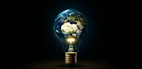 Wall Mural - A Lightbulb with the planet earth inside, Earth hour, the Global World Ecology, generative AI, and so on.