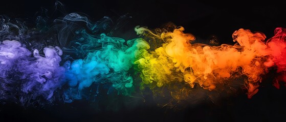 Wall Mural - Vintage Style Rainbow smoke, negative space, isolated on black background, advertising photoshoot, pride month LGBTQIA theme