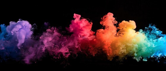 Wall Mural - Whimsical Puffs Rainbow smoke, negative space, isolated on black background, advertising photoshoot, pride month LGBTQIA theme