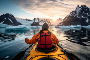 frosty antarctic day landscape tourists expedition with polar animals extreme hiking generative ai i