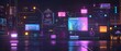 © Level UP - Futuristic Holographic Digital Marketing Campaign Plan Projection with Icons and Flowcharts