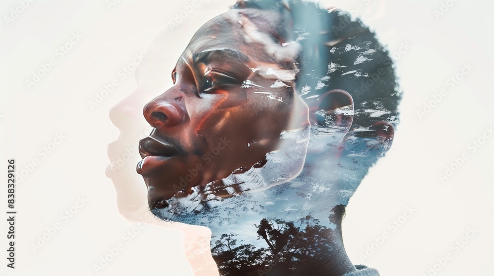 Dynamic double exposure portrait of a young black man Generative AI ...