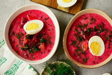 Wall Mural - Polish summer vegetable soup made from beet tops with boiled egg botwinka .