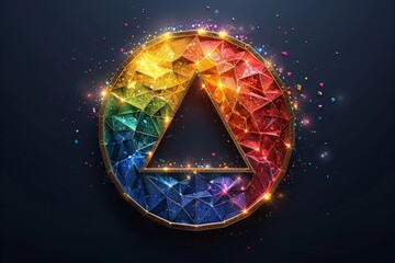 Wall Mural - Geometric prism with rainbow colors and sparkles symbolizing LGBTQ pride and creativity in a vibrant and dynamic digital illustration