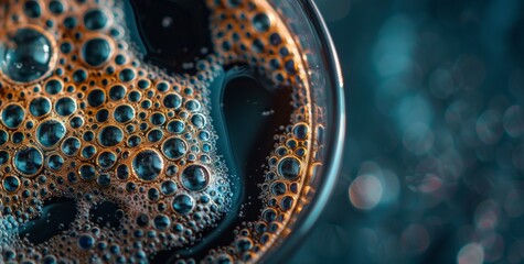 Wall Mural - The vintage feel of espresso elegance. A close up of coffee beans in a cup. Morning light on a dark and blue vintage background.