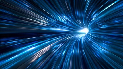 Wall Mural - futuristic warp speed effect dynamic light streaks blend dark blue and light blue hues, converging i