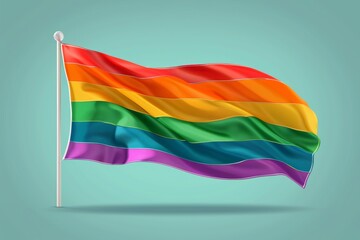 Sticker - Waving rainbow flag on a teal background symbolizing LGBTQ pride and freedom in a vibrant and dynamic digital illustration