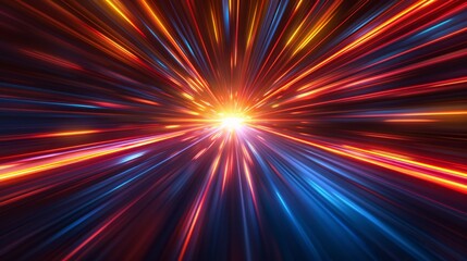 Wall Mural - vibrant light streaks in red, yellow, and navy converge in a sci-fi warp speed effect, creating a me