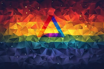 Sticker - Abstract rainbow triangle in a geometric pattern symbolizing LGBTQ pride and unity in a vibrant and dynamic digital illustration