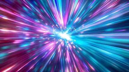 Wall Mural - vibrant light streaks in cosmic colors converge into a brilliant center, creating a sci-fi warp spee