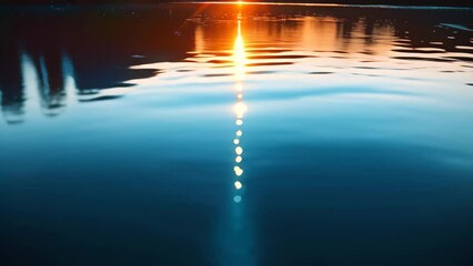 Poster - The sun is setting over a tranquil lake, casting a colorful reflection on the water, A serene lake with ripples reflecting the colors of a setting sun