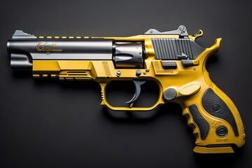 Yellow gun on a black background. generative ai