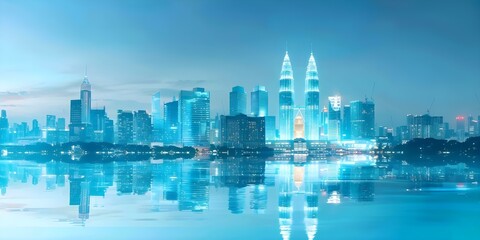 Wall Mural - 3D Capture of Kuala Lumpur City Skyline at Dusk in Malaysia. Concept 3D Capture, Kuala Lumpur City Skyline, Dusk, Malaysia