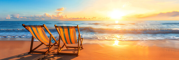 Wall Mural - Deckchairs on Beach with Dramatic Sky
