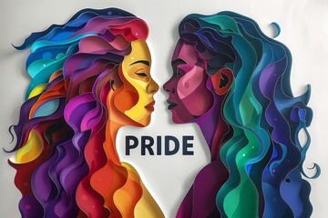 Canvas Print - Artistic Rainbow Pride Couple with Multicolored Hair in Digital Illustration