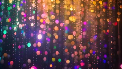Poster - group of vibrant multicolored lights hanging from a ceiling, creating a sparkling and colorful displ