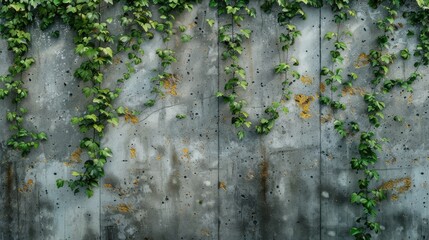Wall Mural - Concrete wall covered in untamed plant growth
